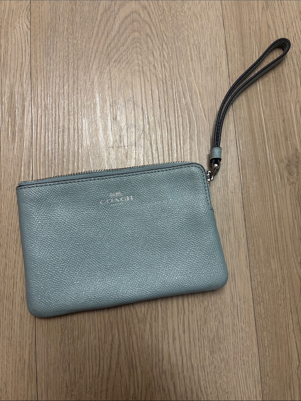 Coach Pebbled Leather Wristlet in Powder Blue